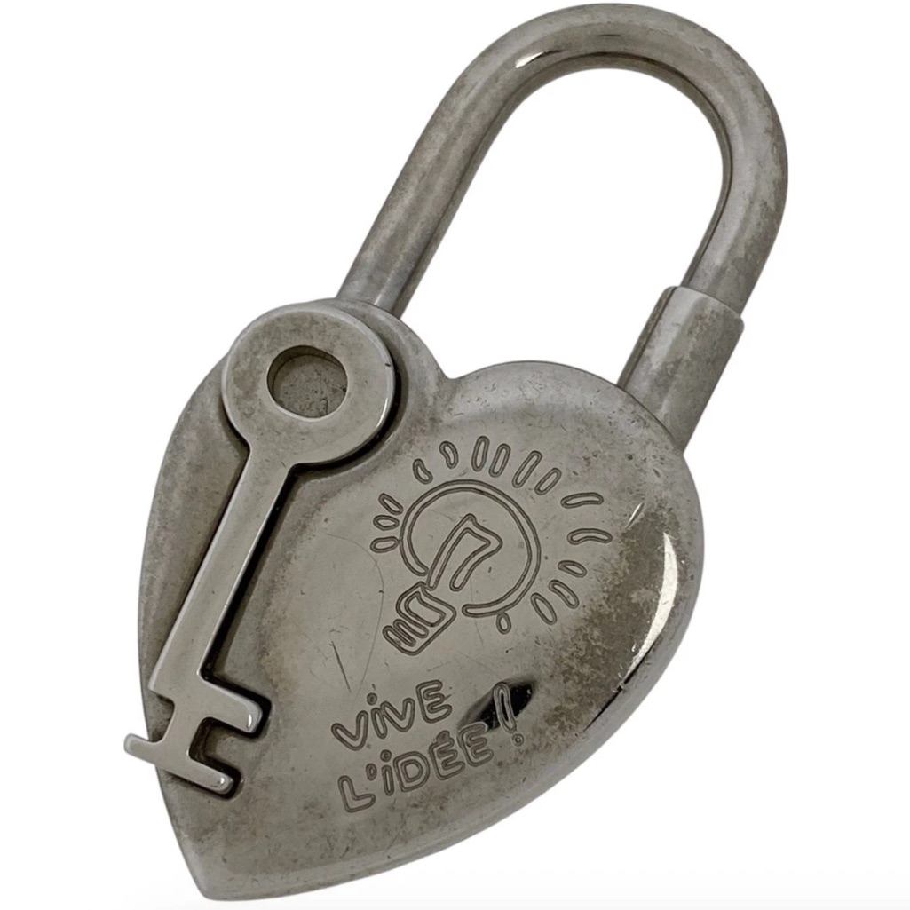 Hermes 2004 Heart Cadena Padlock Charm La Fantaisie Heart Silver Vtg Vintage